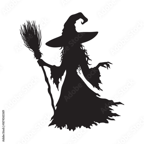 halloween witch vector silhouette clip art logo design illustration