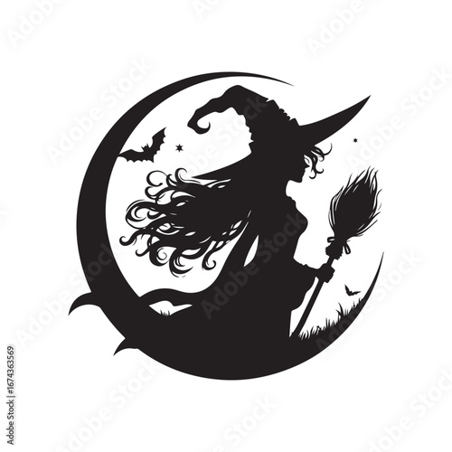 halloween witch vector silhouette clip art logo design illustration