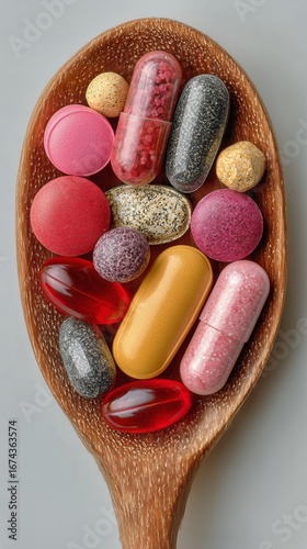 Colorful Assortment of Various Candies Arranged on a Wooden Spoon for an Attr...