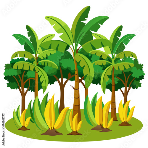 Lush tropical jungle scene vibrant with banana trees and verdant foliage creating an idyllic natural paradise perfect for travel and nature themes
