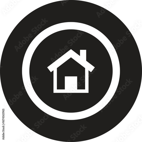 Home icon symbol on a black circle background