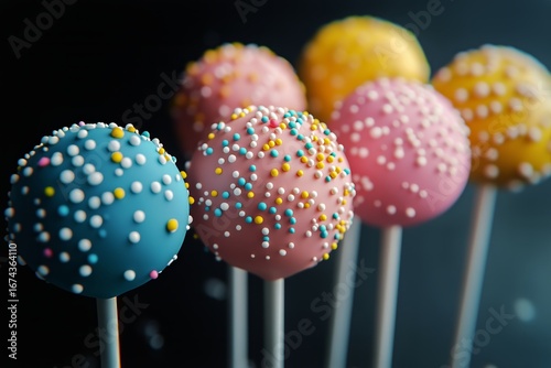 Colorful Cake Pops With Sprinkles Arranged on Sticks