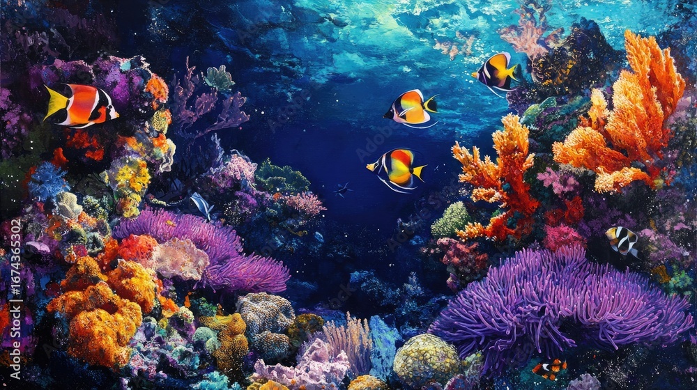 Fototapeta premium A vibrant coral reef alive with movement