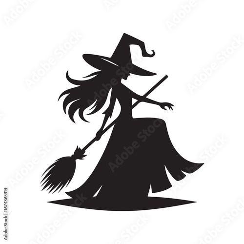 halloween witch vector silhouette clip art logo design illustration