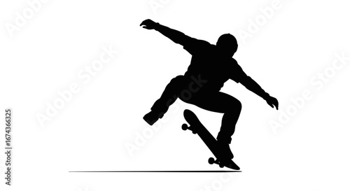 Silhouette of skateboarder performing trick extreme sport action skateboarding lifestyle active urban culture -