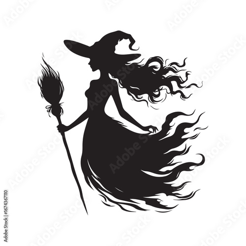 halloween witch vector silhouette clip art logo design illustration
