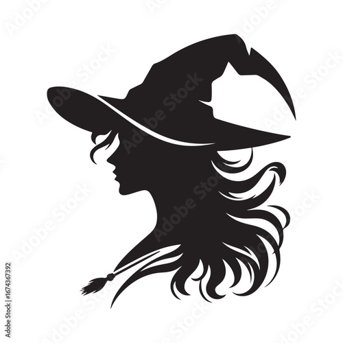 halloween witch vector silhouette clip art logo design illustration