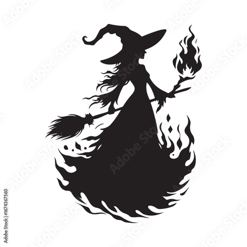 halloween witch vector silhouette clip art logo design illustration