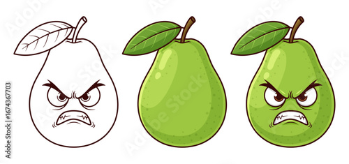 Angry Pear Cartoon Character in Various Stages of Completion