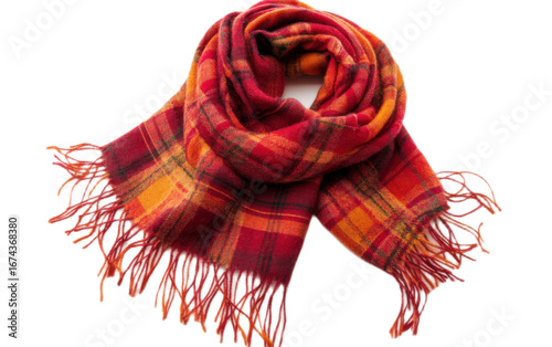 Cozy red and orange plaid scarf on transparent background, png