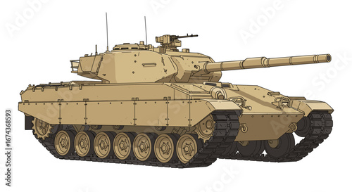 Illustration of a military tank vehicle for armored warfare and ground troop support operations concept -