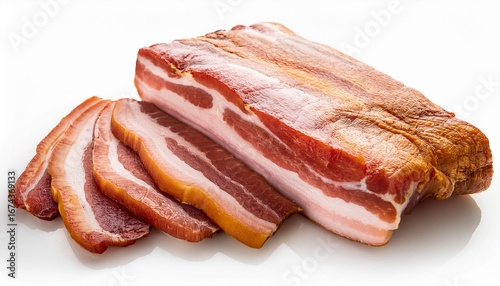 raw smoked bacon isolated on a white background streaky brisket slices
