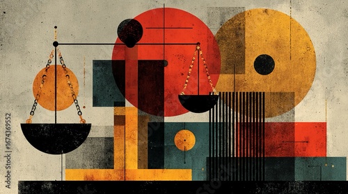 Abstract geometric background design featuring justice theme with legal balance symbols, law pattern elements, and creative visual representation for law illustrations