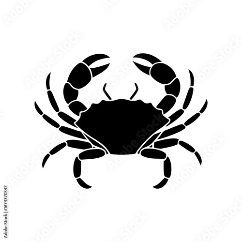 Vector art of a black silhouette of a crab illustration design template, isolated on a white background. 