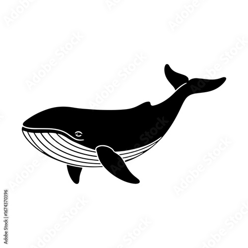 Vector art of a black silhouette illustration of a humpback whale fish illustration design template, isolated on a white background. 