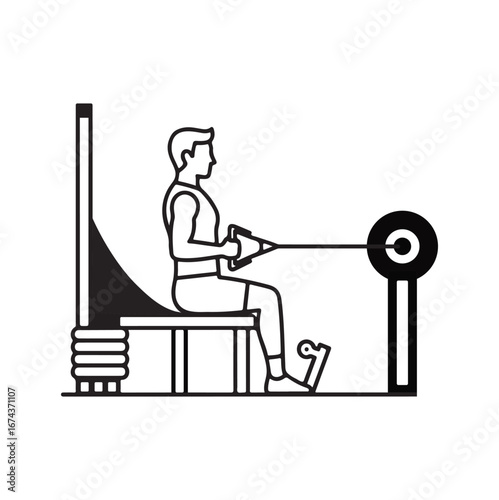 Rowing Machine with healthy fitness man vector icon art