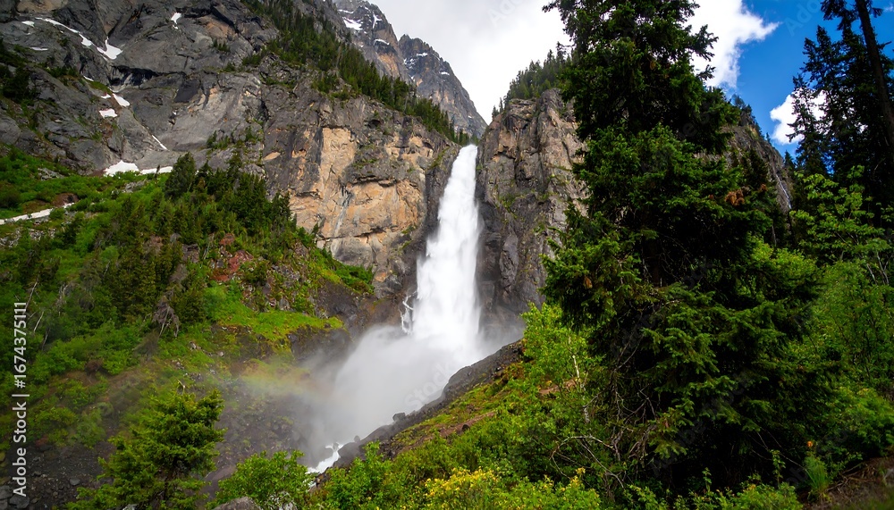 Fototapeta premium Majestic waterfall cascading down rocky mountain