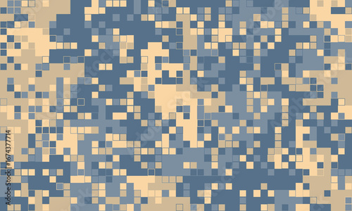 Abstract pixelated camouflage pattern in muted blues and beige.  Perfect for backgrounds, textiles, or digital designs needing a modern, textured feel.