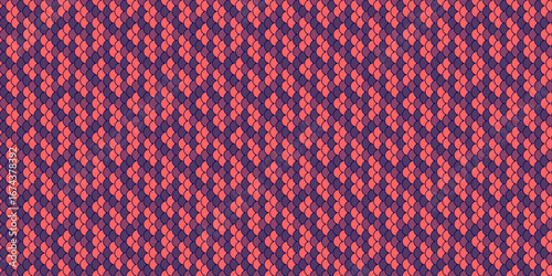 Abstract geometric textile pattern.  Vibrant coral and deep purple hues create a dynamic, interwoven design ideal for fashion, web backgrounds, or print projects.