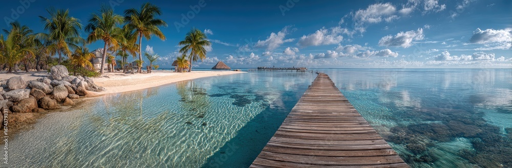 Fototapeta premium Tropical island paradise with a wooden pier