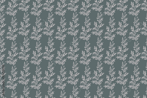 Floral dark blues leaves on blue seamless pattern with leaves. Two-color vector floral pattern.