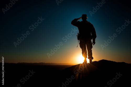 Wallpaper Mural Stock photo of military soldier silhouette saluting at sunset or sunrise Torontodigital.ca