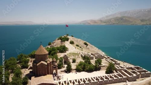 Akdamar Island Church Aerial Forward Push-In – Turkey 4K Drone Landscape