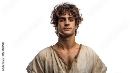 King David full body on transparent background. Biblical psalmist and shepherd, wearing simple robe, isolated cutout figure for Christian design and illustration use.