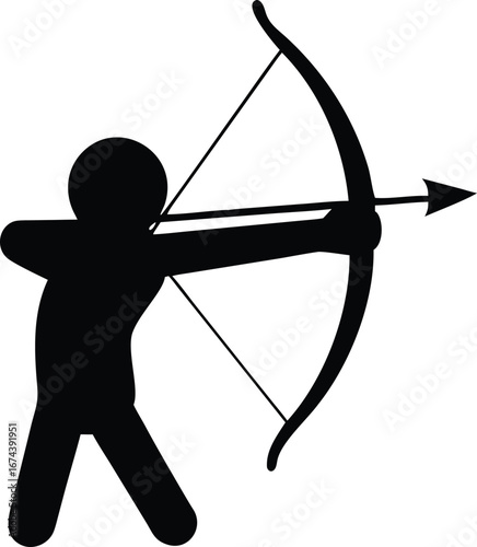 Silhouette of an Archer Aiming a Bow and Arrow on a White Background archery sport