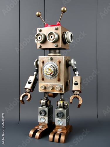 Rustic Robot Sculpture Made of Recycled Metal Parts Artistic Industrial Decor