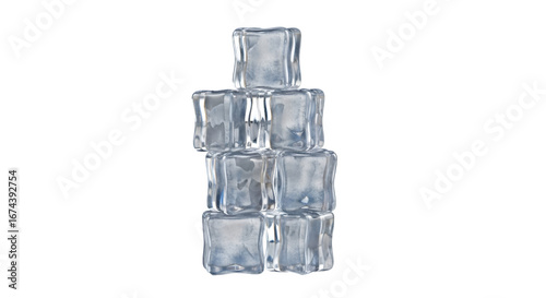 Stack of ice cubes isolated on transparent background