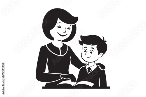 Teacher helping student with book study