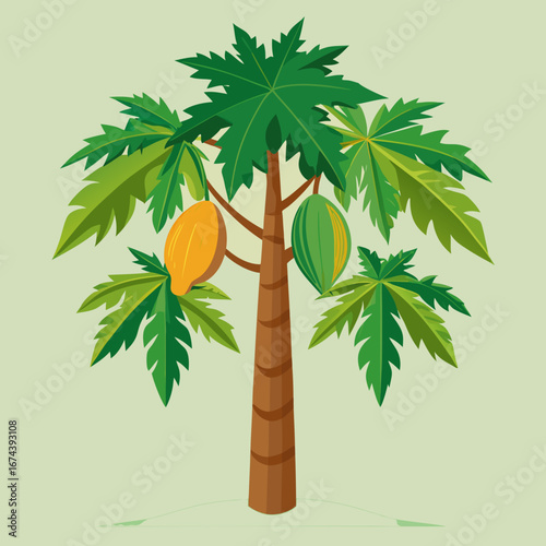 Vibrant papaya tree laden with ripe, delicious fruit showcases tropical abundance and healthy, natural goodness perfect for food, travel, or lifestyle themes