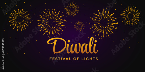 Diwali Festival of Lights Fireworks Banner Greeting Card Background.
