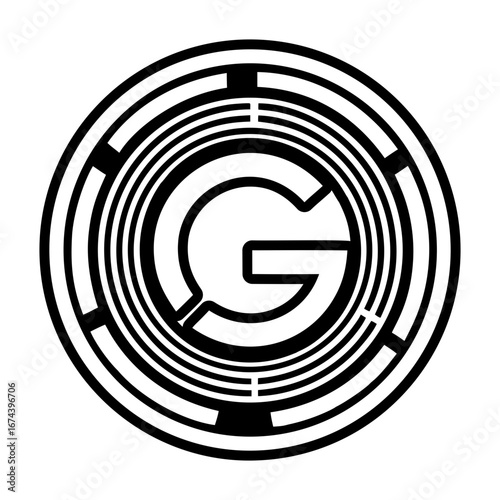 Solid style icon of minimalistic letter g logo