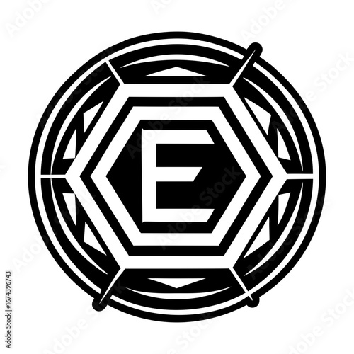 Sleek e logo icon designed in glyph style