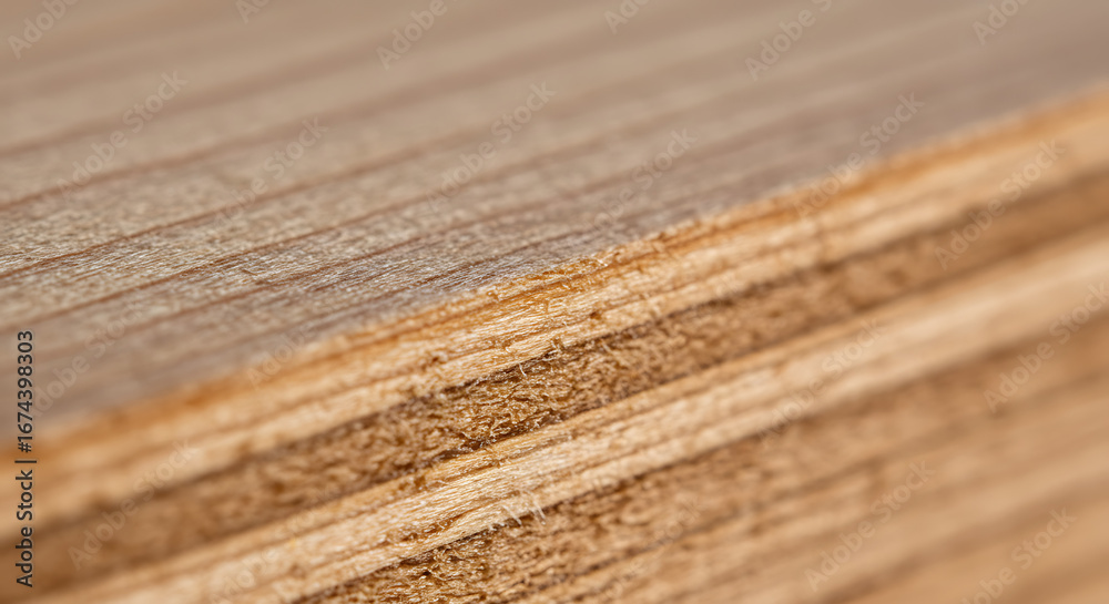 Fototapeta premium Macro close-up of stacked wooden planks showing natural grain and texture, a beautiful material for construction and design