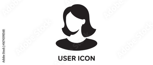 User Icon - Woman / Female Vector Flat Color People Person Profile Avatar in glyph Pictogram Symbol illustration. Vector black silhouette. with white background