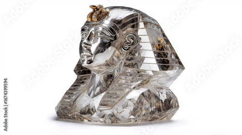 Crystal silver pharaoh statue with intricate details standing on white background creating luxurious decorative element for artistic modern digital projects