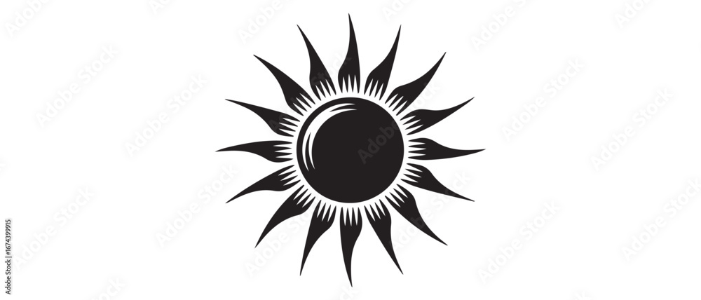 Fototapeta premium Tattoo Sun. Vector black silhouette. with white background
