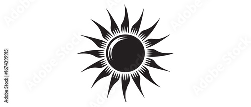 Tattoo Sun. Vector black silhouette. with white background