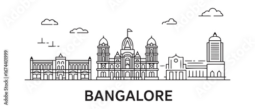 Outline Bangalore Line art Skyline with Historic Buildings. Vector Illustration. with white background
