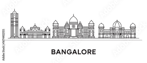 Outline Bangalore Line art Skyline with Historic Buildings. Vector Illustration. with white background