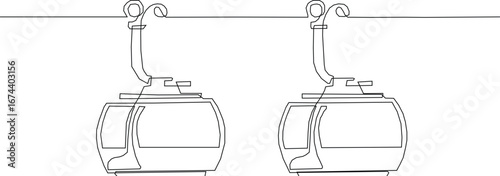 continuous line drawing of cable car.one line drawing of cable car transportation in mountainous areas for tourism .single line vector illustration. Editable Stroke.