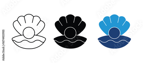 Pearl icon set. seashell symbol vector isolated on white background
