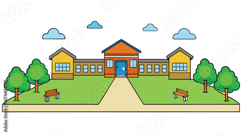 cartoon schoolyard on white background.eps