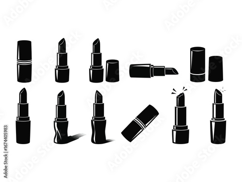 Lipstick collection Icon: A striking collection of lipstick icons, elegantly displayed, perfect for cosmetic branding, highlighting the essence of beauty and style.