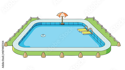 cartoon swimming pool area on white background.eps