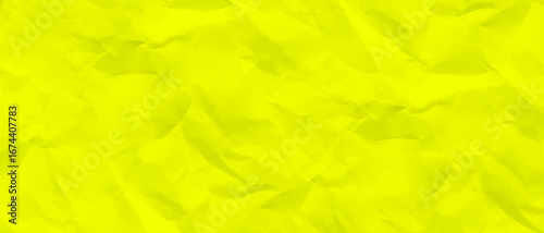 Crumpled yellow paper texture with an abstract pattern of green paint and pink bubbles for a vintage design backdrop.
