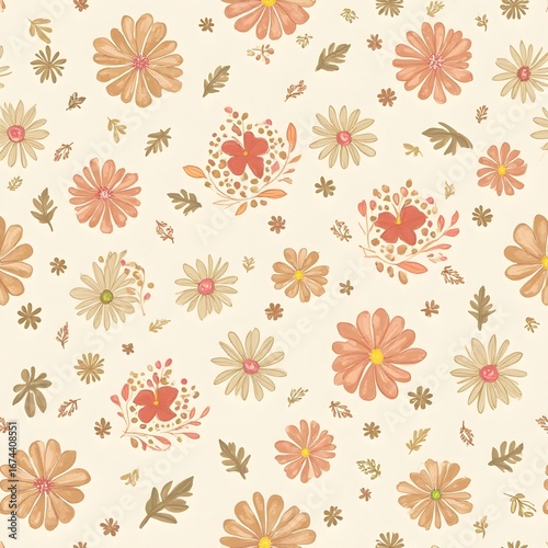 Wallpaper Mural A floral pattern design featuring soft pastel colors, ideal for use on wallpaper or fabric Torontodigital.ca